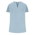 thumbnail image 3 of ZUKMRJPC Womens Short Sleeve Tops Cotton Linen Solid Color V Neck Tee Curved-hem Soft Loose Fit Spring Daily Wear Blouses, 3 of 4