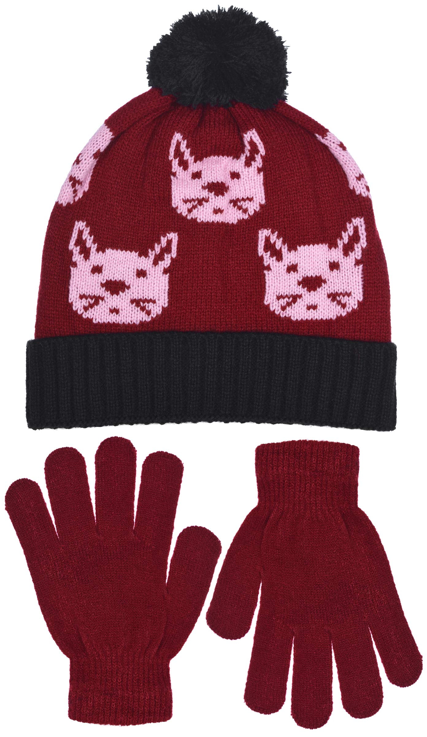 Red S.W.A.K Girls Knit Hat Scarf And Gloves Set 