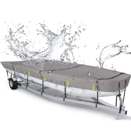800D Jon Boat Cover, Windproof Metal Buckle Straps Jon Boat Cover Fade and Tear Resistant Trailerable, UV Protection and Waterproof Jon Boat Cover(Fits 12ft-14ft), Gray