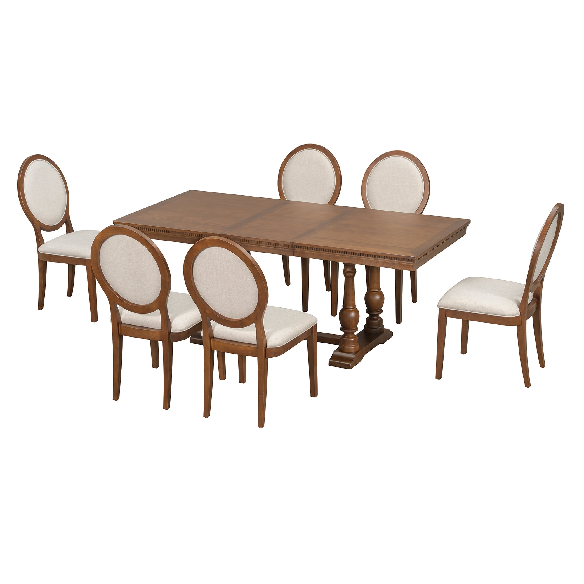 7-Piece Dining Table Set for 6, 58"-76" Extendable Dining Table with 6 Oval-Back Upholstered Chairs