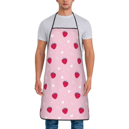 

Xecao Strawberry And Heart Print Funny BBQ Chef Aprons for Men Women Adjustable Kitchen Cooking Aprons with Pocket Waterproof Oil Proof No Pilling Fading