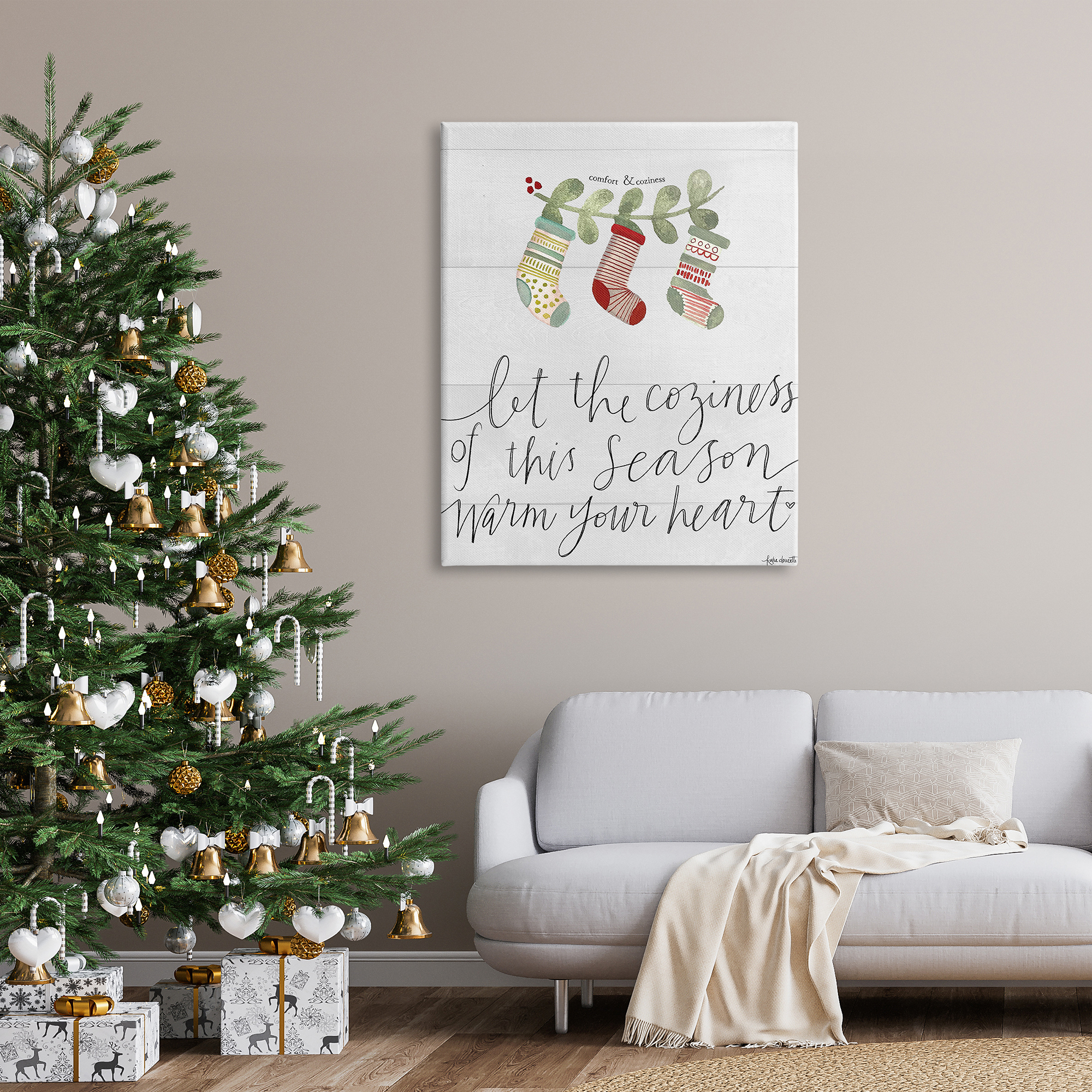 Stupell Indtries Coziness of this Season Phrase Festive Holiday Stockings,36 x 48,Design by Katie Doucette