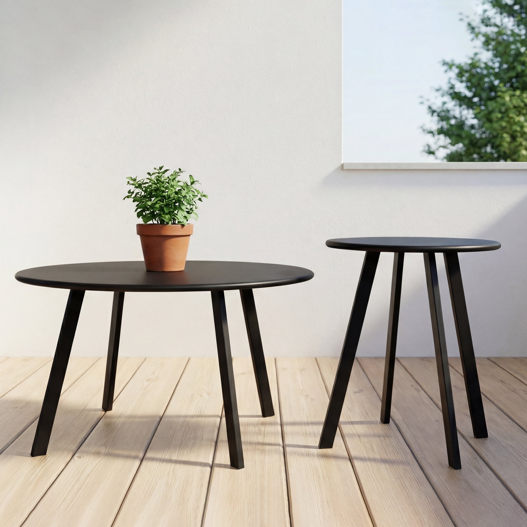 Nesting Coffee Table Round Side Table Set of 2,Modern Metal End Tables & Side Tables for Living Room, Bedroom, Balcony, Patio,Black