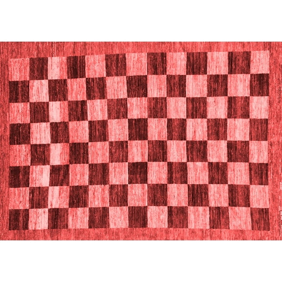 Ahgly Company Machine Washable Indoor Rectangle Checkered Red Modern Area Rugs, 5' x 7'