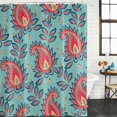 thumbnail image 2 of Red Teal Boho Botanical Shower Curtain, Waterproof Shower Curtains for Bathroom, Southwestern Retro Ethnic Tribal Washable Fabric Bathtub Curtain Set Bath Decor with 12 Hooks Extra Long 72"x96", 2 of 8