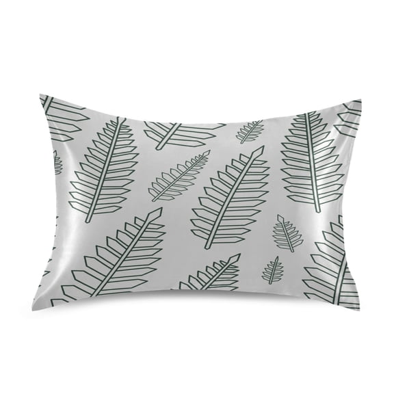 Satin Pillow Case Envelope Pillow Covers Standard Size Soft Pillow Cases for Bedroom, Green Fern Printed