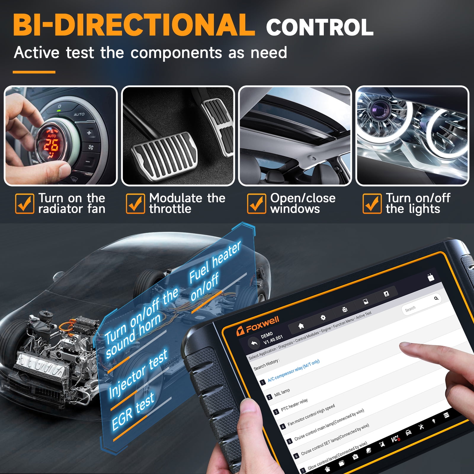 Foxwell GT75 Advanced Automotive Bi-directional Diagnostic Scan Tool OBD2 Scanner All System Car Scanner 33+ Maintenance Reset Services ECU Reset Active Test Bluetooth OBDII EOBD Code Reader Tablet