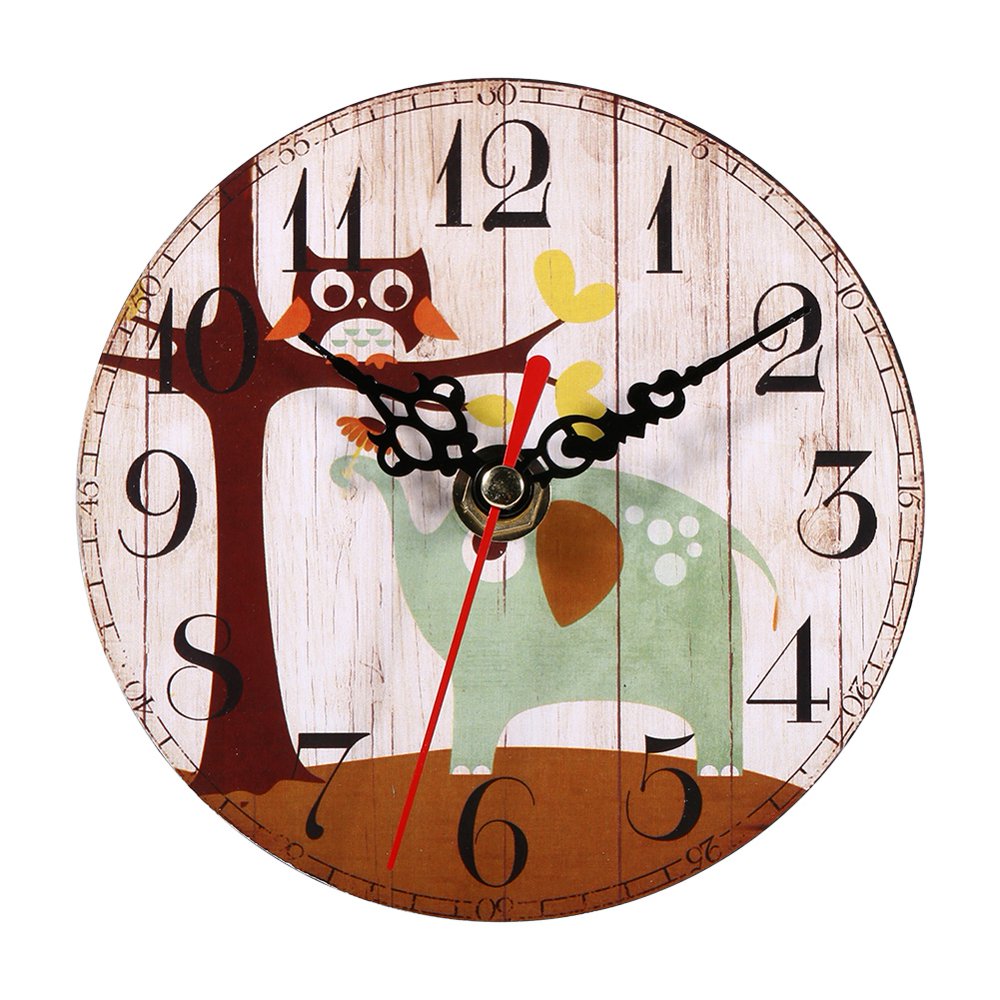 OTVIAP 7 Types Creative Antique Wall Clock Vintage Style Wooden Round