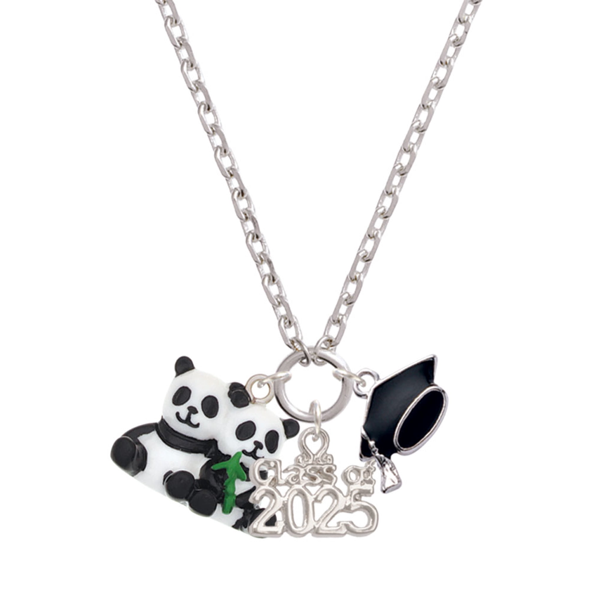 Delight Jewelry Resin Panda Bear Best Friends - Silver-tone Class of 2025 Graduation Zoey Necklace, 28"