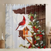 Homewish Cartoon Red Bird Blackout Curtains Set of 2 (52x84 Each) for Kids, Christmas Robin Animal Window Curtains, Winter Western Festival Curtains and Drapes, Window Curtains Decor