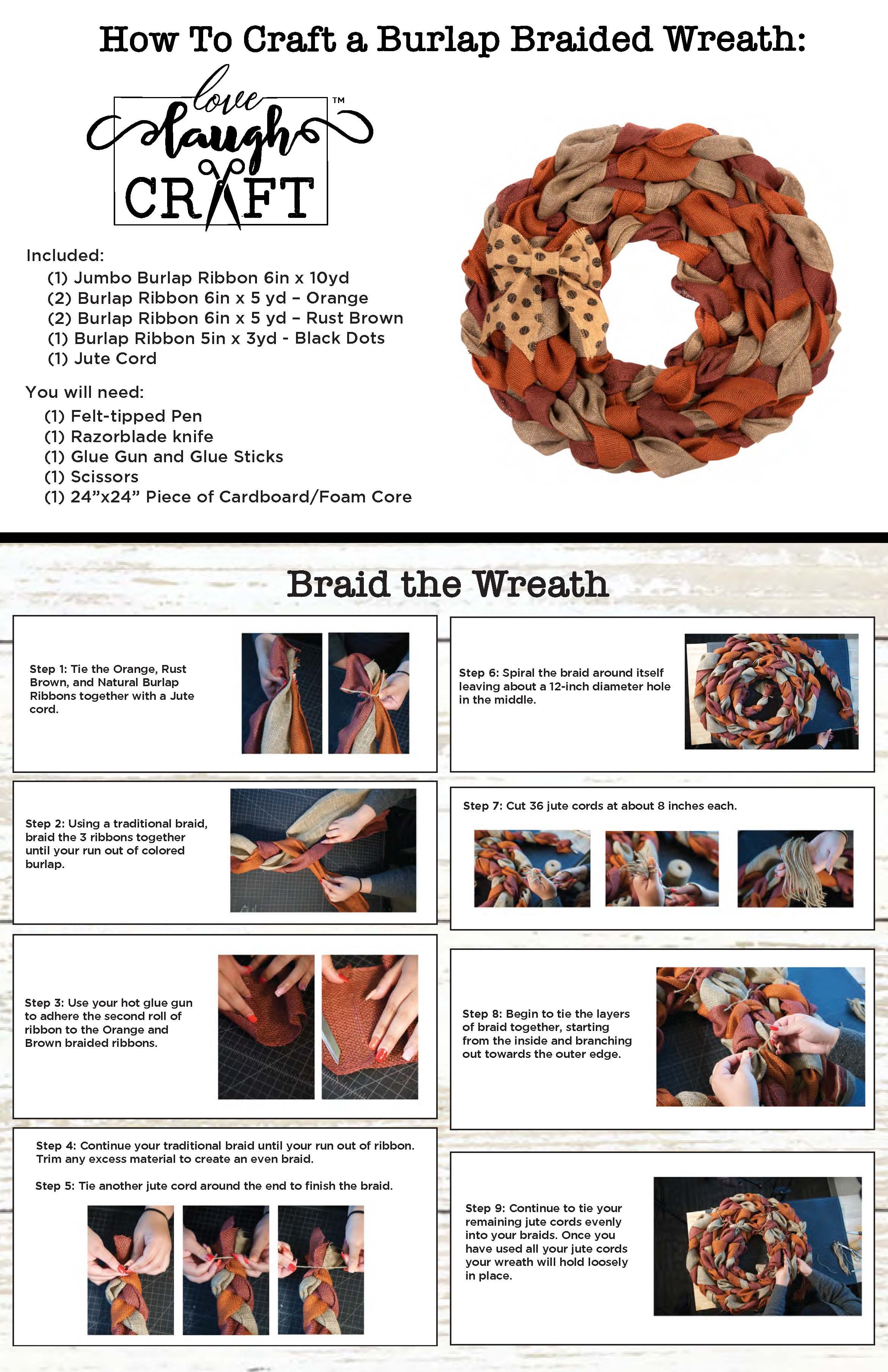 Love, Laugh, Craft Fall Burlap Wreath Project Kit, 7-Pk, Precut Ribbon, Multi-Color
