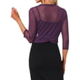 thumbnail image 3 of INSPIRE CHIC Women's Sheer Mesh Bolero Shrugs 3/4 Sleeve Lightweight Elegant Cropped Cardigan Dark Purple 2XL, 3 of 6