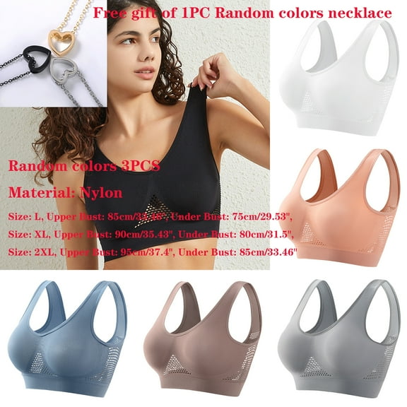 HEVIRGO Random colors 3PCS Breathable Solid Color Elastic Push Up Shockproof Sweat Absorption Anti-snagging Wireless Sports Yoga Jogging Bra Lady Underwear