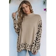 thumbnail image 2 of POGLIP Women's Khaki Leopard High Neck Side Slit Oversized Sweater, 2 of 6