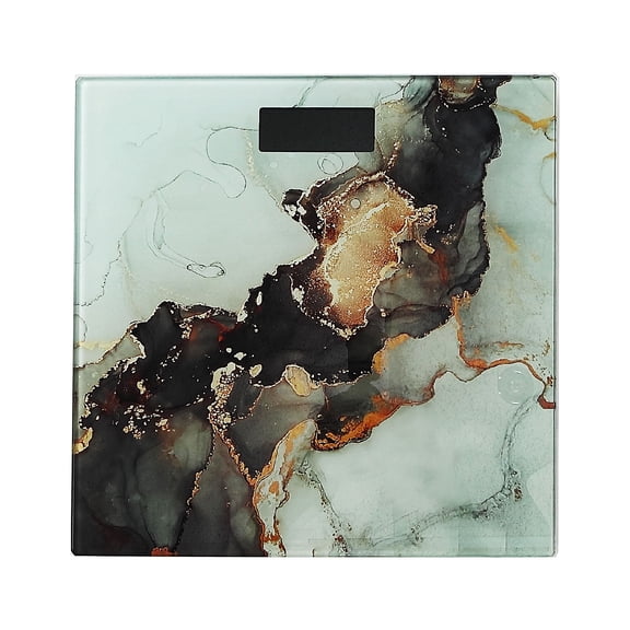 Maison Concepts Digital Glass Body Scale Square - Marbling Black & Gold (11.8L X 11.8W X 1H)