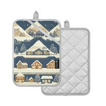 Yayeee Pot Holders Kitchen Heat Resistant with Pocket 7"x9.8" Cotton Oven Cooking Hot Pads, Winter Village