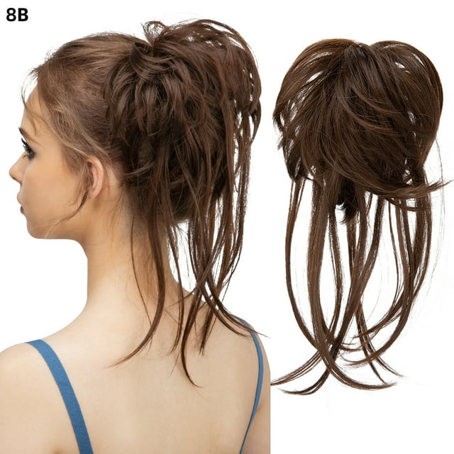 Xiao Hua Moño desordenado, extensión de moño, banda elástica, moño rizado, coletero para mujer, color castaño claro