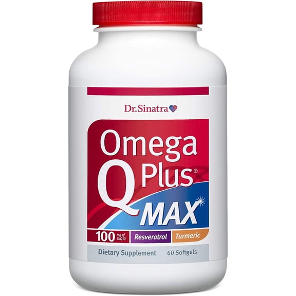 Dr. Sinatra Omega Q Plus MAX - Omega 3 (DHA/EPA), CoQ10, Resveratrol, Turmeric - Advanced Heart Health and Healthy Aging Support - 60 Softgels (30-Day Supply)