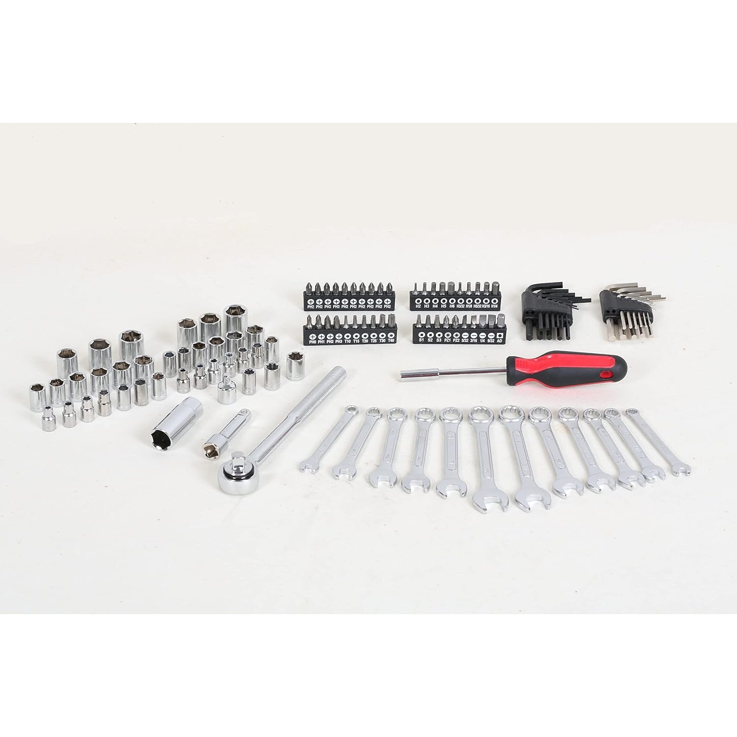 121 Piece Mechanic Tool Set, 1/4 & 3/8 Inch Drive Metric & Standard Socket Wrench Kit, for General, Home, Car, Mechanics, Automotive Repair Tool Kit and as A Gift