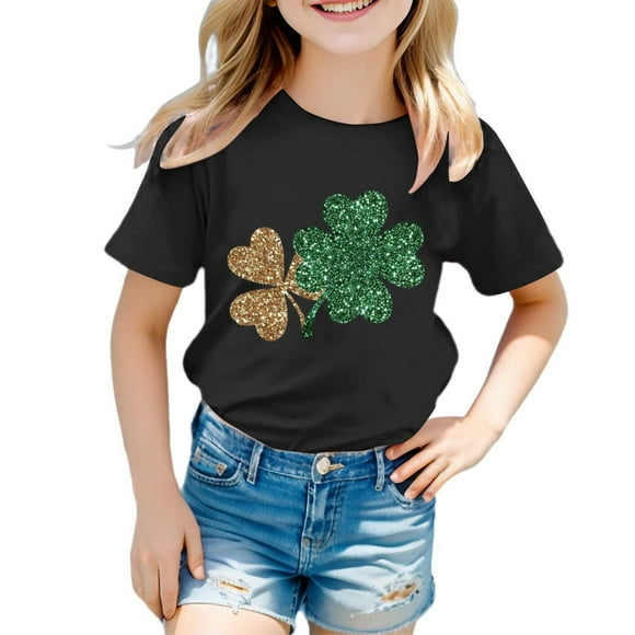 Kcodviy Shirts for Teen Kids Toddler Girl Shirt 2T Girls Child Short Sleeve 5T Girls Shirts St Patricks Day Prints Girls Christmas T Shirt Trendy Girls Long Sleeve for Kids Fans Present Tops