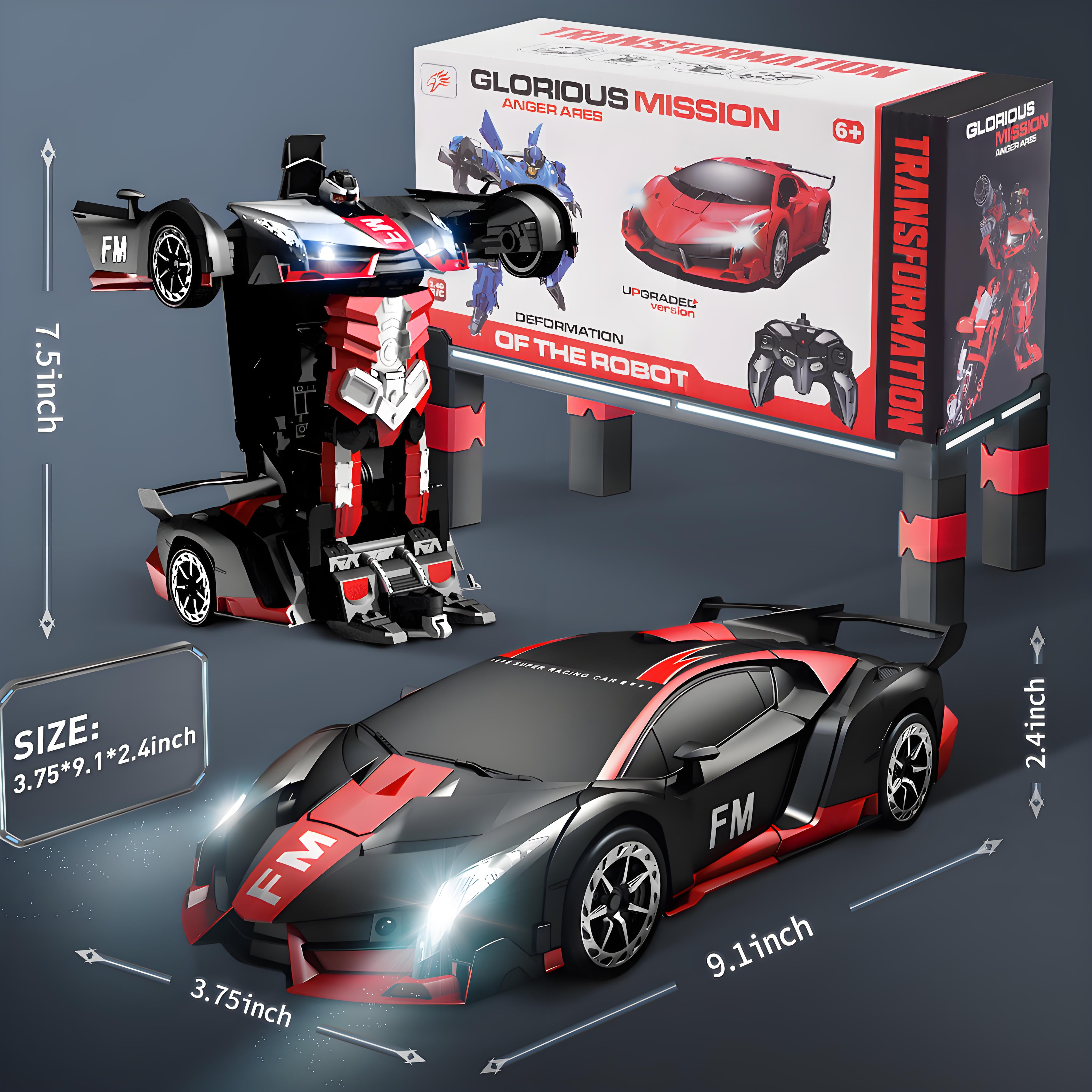 Remote Control Car, POPO RC Cars LED Light,One-Button Transforming, 360° Rotation Drifting, 1:18 RC Car Toy Gift for Kids,Red