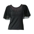 thumbnail image 3 of Tops de baile para mujer Mangas de trompeta Escote de de imitación Blusas modernas de manga corta Desgaste de rendimiento para Cha Cha Rumba 2XL Macarena tops de baile latino, 3 of 8