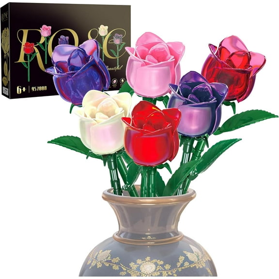 Remocguys 6 Pack Rose Bouquet Building Blocks Set Compatible with Lego Flowers for Adults Women