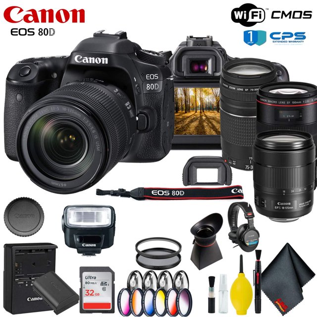 Canon Cámara Canon EOS 80D DSLR + Paquete de Accesorios para Lentes de 18-135 Mm 270X II Speedl