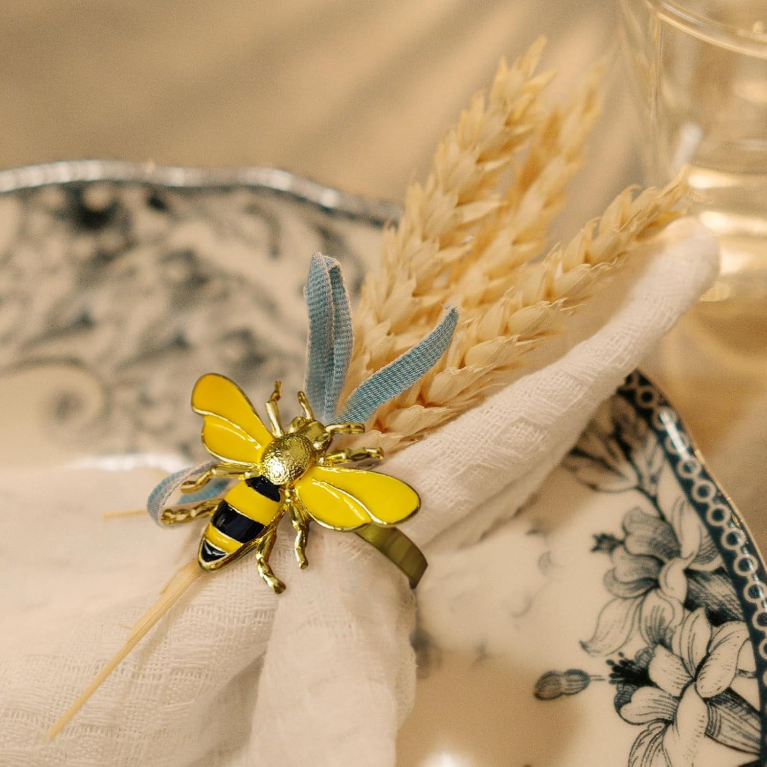 Bee Napkin Rings Set Of 12 - Gold Metal Bumblebee Holders For Wedding, Baby Shower, Farmhouse Table Decor