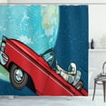 thumbnail image 1 of Ambesonne Fantasy Shower Curtain, Cosmonaut in a Car, 69"Wx84"L, Night Blue Aqua Red, 1 of 3