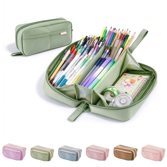 Nkmbld Large Pencil Case, Big Capacity Pencil Pouch Pen Bag with Zipper, Multiple Pockets, Portable Canvas Stationery Organizer for Office
