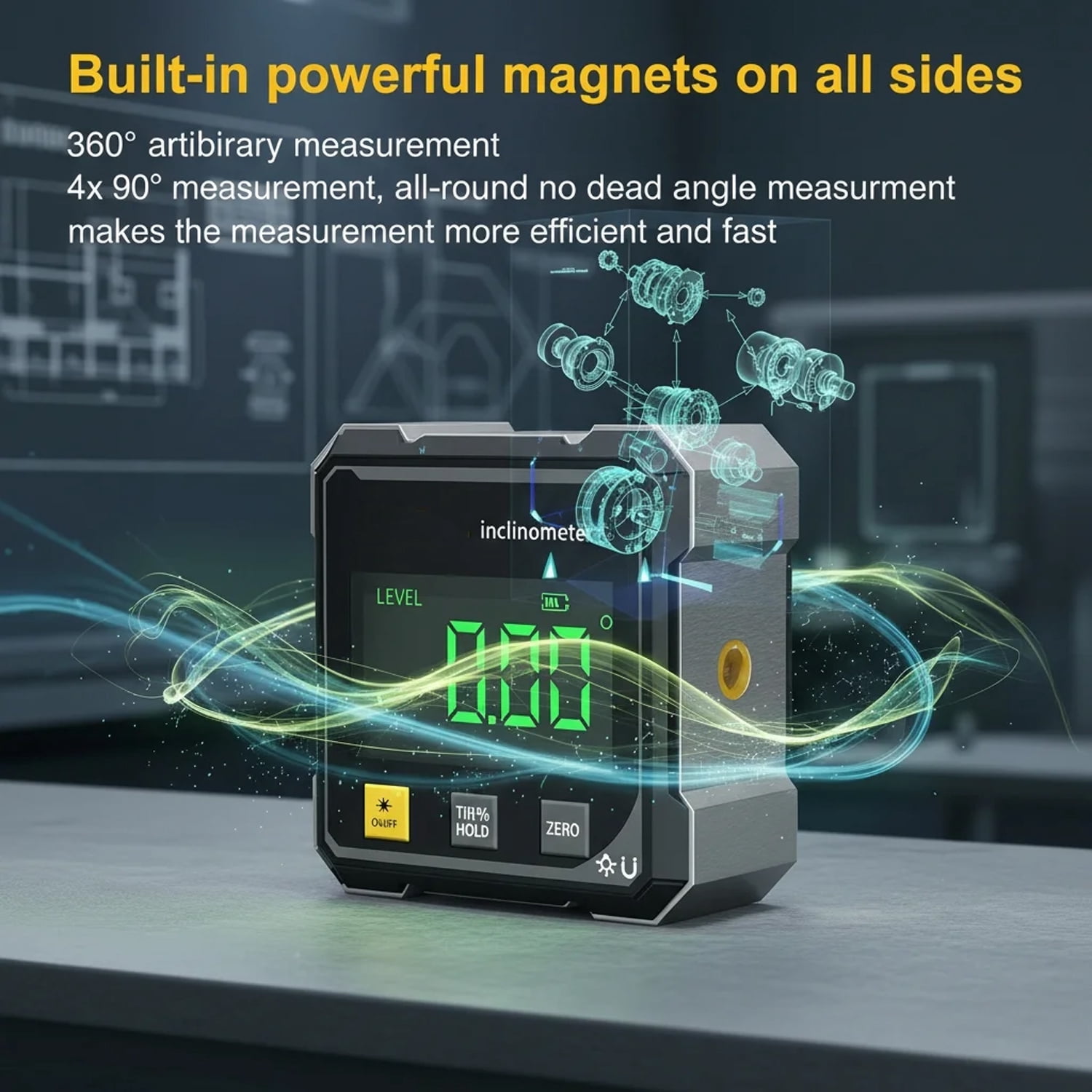 LC-dolida Digital Angle Finder,Cube Inclinometer with Electronic Level 4-Side Strong Magnetic Base & Backlit Display,4×90° High-precision Measurement Rechargeable for Table Saw Miter Saw Woodworking