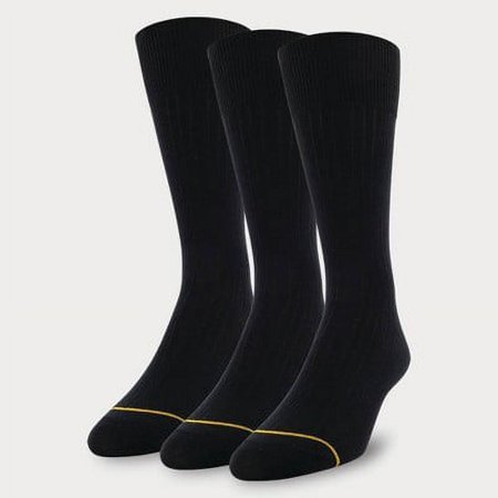 Incomplete Signature Gold by GOLDTOE Men s Cotton Crew Dress Rib Socks 2pk - Black 6-12 