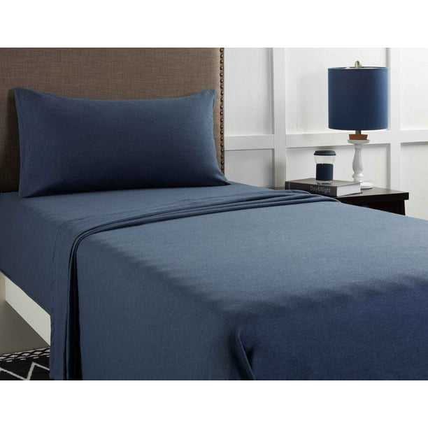 Mainstays Extra Soft Jersey Bed Sheet Set, Twin/Twin XL, Blue, 3 Pieces