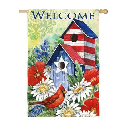 Evergreen Flag Patriotic Birdhouse and Cardinal House Flag