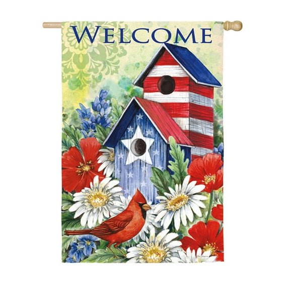 Evergreen Flag Patriotic Birdhouse and Cardinal House Flag