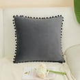thumbnail image 2 of Unique Bargains Velvet Pillow Cover with Pompoms for Sofa 1PCS Dark Gray 18x18Inch, 2 of 8