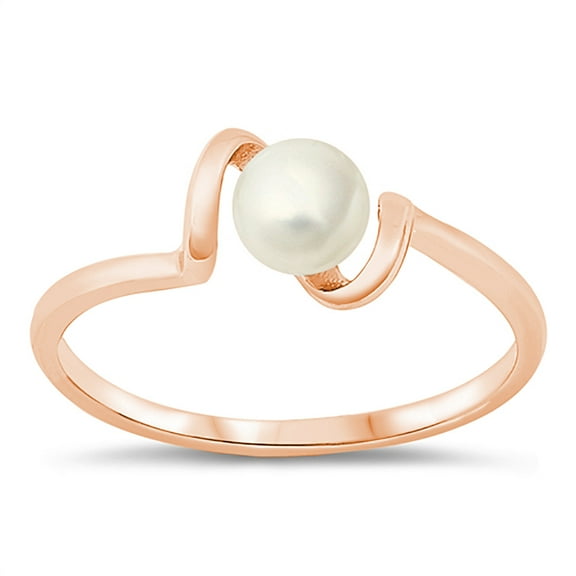 All in Stock Rose Gold-Tone Sterling Silver Simulated Pearl Bead Swirl Design Ring Size 5