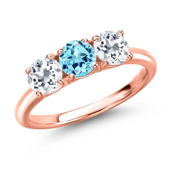 Gem Stone King 18K Rose Gold Plated Silver Blue Apatite and White Topaz Engagement Ring for Women | 1.70 Cttw | Round 5MM | Gemstone Birthstone | Size 5