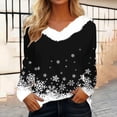 thumbnail image 2 of BLVB Merry Christmas Women's Fall T Shirts Christmas Snowflake Graphic Tee Tops Long Sleeve V Neck Plush Trim Pullover, 2 of 5