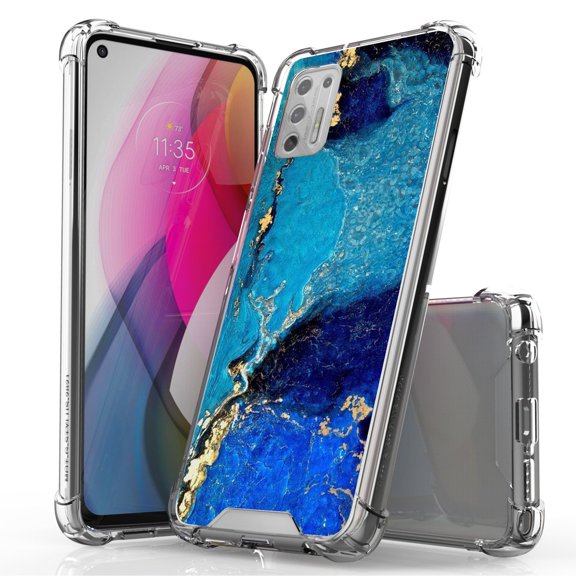 ANJ  Hybrid Slim Hard Back Cover Case Flexible Bumper for Motorola Moto G Stylus 2021 - Marble Pattern (Blue)