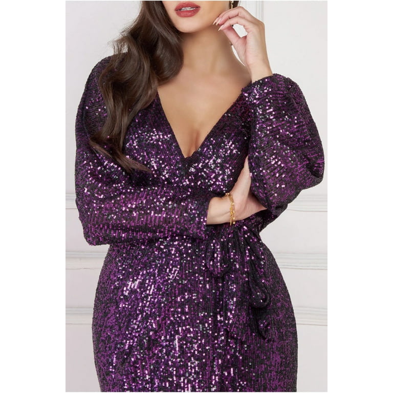 Purple sequin hotsell midi dress