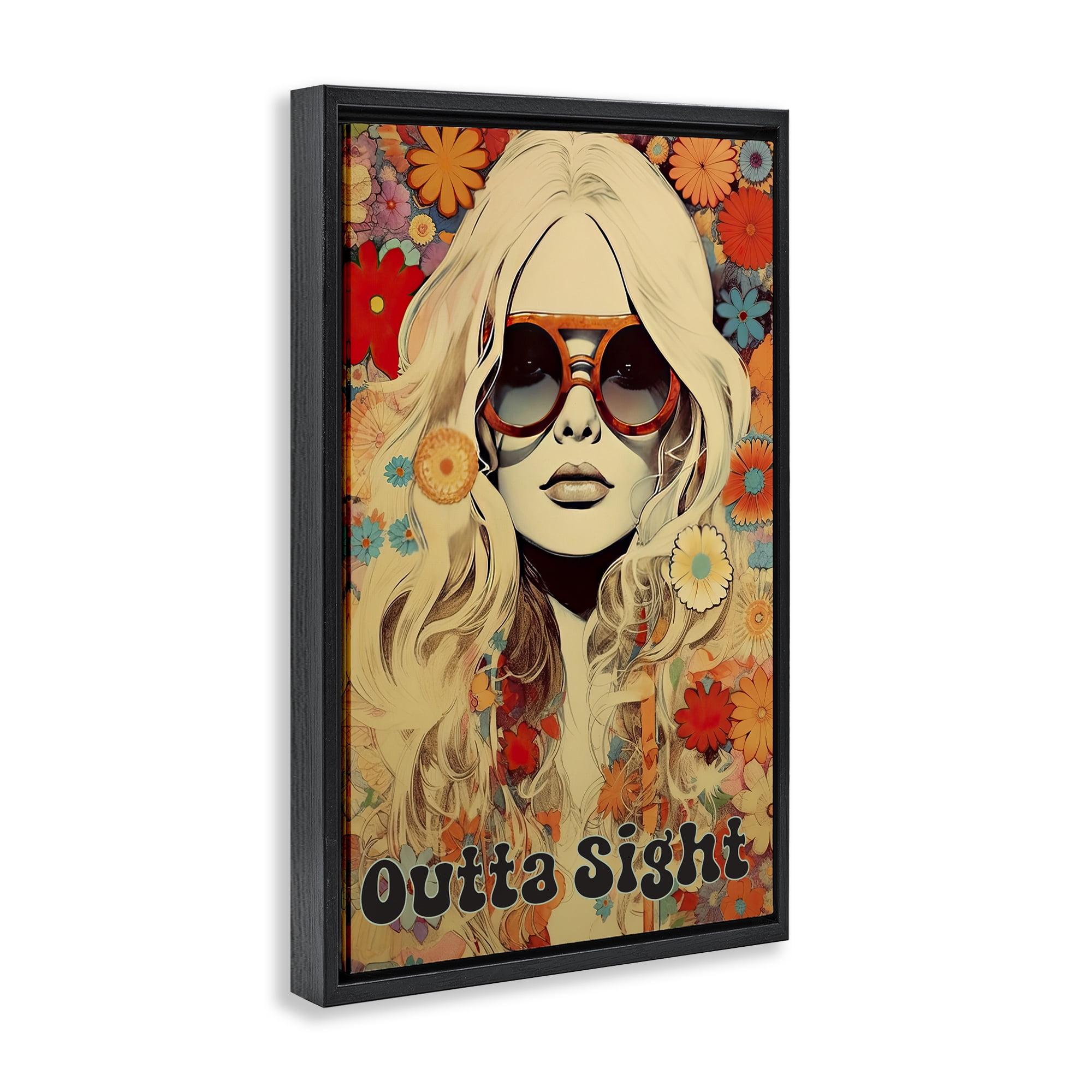 Outta Sight Hippie Girl Black Framed Floater Canvas Wall Art, design by Sasha