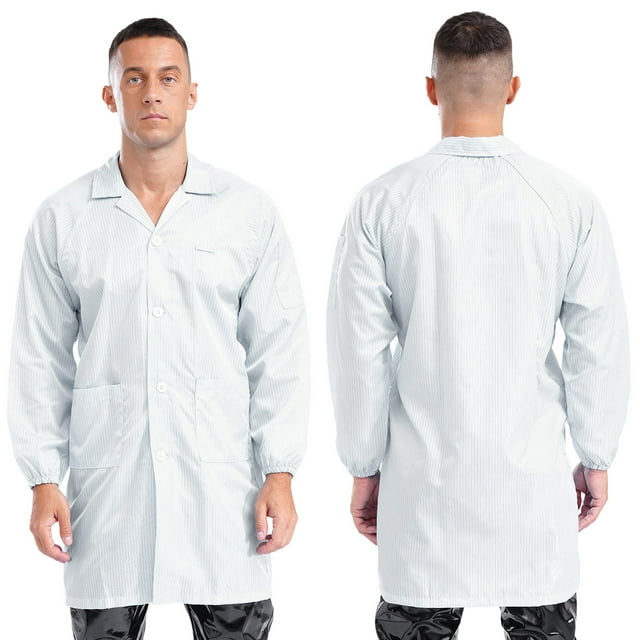 Hansber Unisex Workshop Uniform Resistant Work Coat Long Sleeve Dustproof Lab Jacket with Cuff White S