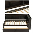 thumbnail image 2 of Duxelifin Twin Size Corner Bed Frame with Built-In Bookcase Storage, USB Ports & AC Outlets, Storage Drawers, Wood Platform Bed Frame Daybed Frame for Bedroom,Study Room, & Guest Room, Brown, 2 of 13