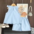 thumbnail image 6 of THDHVS Girls Summer Outfits,Casual Short Sets for Kids,Solid Color Bow Pleated Sleeveless Clothes Shorts Two-piece Set Summer Girl's Clothing Light Blue 2-3 Years, 6 of 6