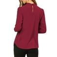thumbnail image 4 of INSPIRE CHIC Women's Stand Collar Pleated Button Keyhole Button Blouse L Burgundy, 4 of 8