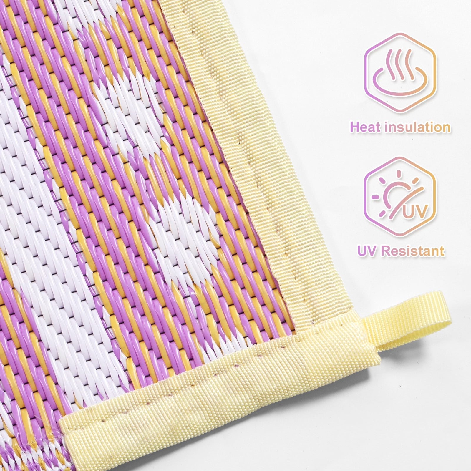 Wonnitar 8x10 Waterproof Outdoor Rugs, Plastic Straw Portable Rug for Outside, Reversible RV Outdoor Rugs for Camping, Boho Orange Purple Carpet for Patio Garden