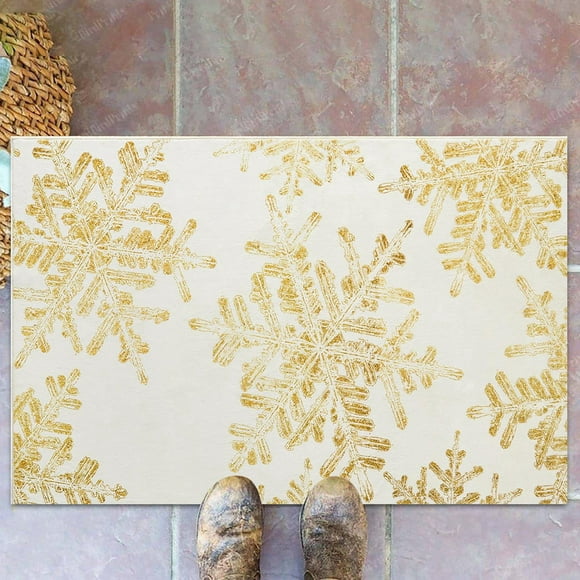 Snowflake Design Non- Indoor Entrance Mat Washable Low Profile Floor Covering for Bedroom Living Room Kitchen and Bathroom Holiday