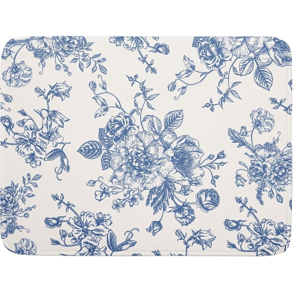 Vintage Blue Floral Dish Drying Mat for Kitchen Counter 18x24 Inch Chinoiserie Flowers Absorbent Reversible Microfiber Dish Pad Dish Drainer Rack Mats Countertops Protector Mat